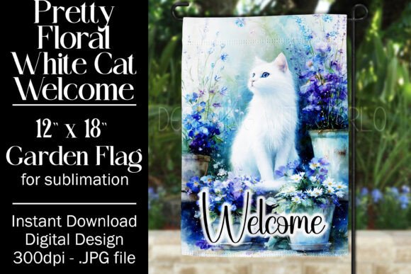 Download White Cat Garden Flag Sublimation Design - White Collection