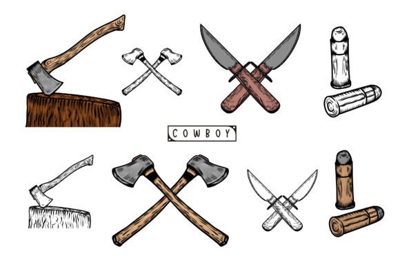 Download Cowboy Axe and Knife Hand Drawn Vector - Hand drawn Collection