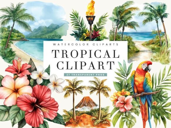 Download Watercolor Tropical Clipart Bundle - Tropical Collection
