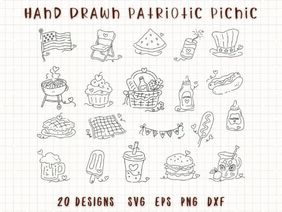 Download Hand Drawn 4th of July Picnic Doodle - Hand drawn Collection