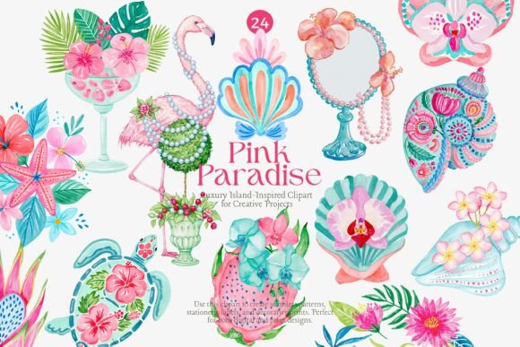 Download Pink Tropical Clipart Set - Tropical Collection