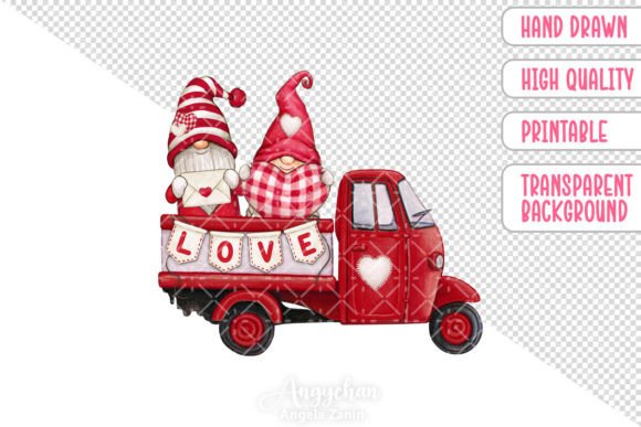 Download Hand Drawn Valentine Truck with Gnomes - Hand drawn Collection