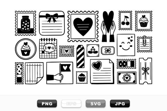 Download Hand Drawn Valentine Stamp Set - Hand drawn Collection